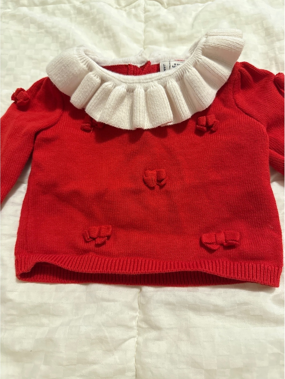 Janie and Jack 0-3m Long-Sleeve Red Ruffle Bow Winter Holiday Sweater 100%Cotton